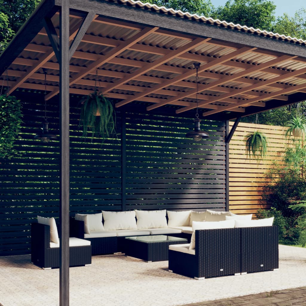 vidaXL 8-delige Loungeset met kussens poly rattan zwart