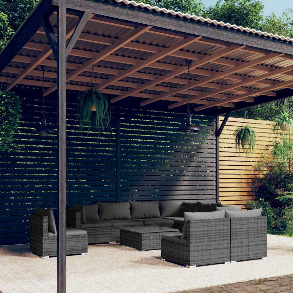 vidaXL 8-delige Loungeset met kussens poly rattan zwart