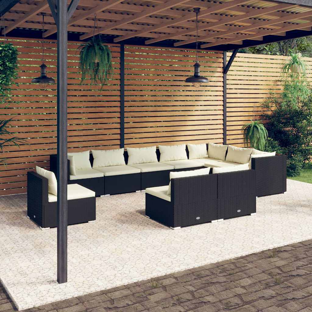 vidaXL 8-delige Loungeset met kussens poly rattan zwart