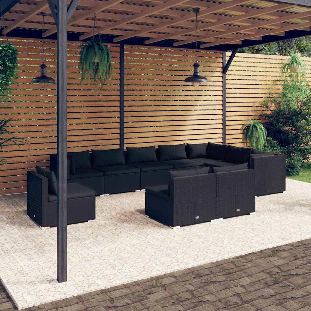 vidaXL 8-delige Loungeset met kussens poly rattan zwart