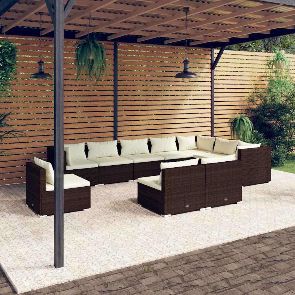 vidaXL 8-delige Loungeset met kussens poly rattan zwart