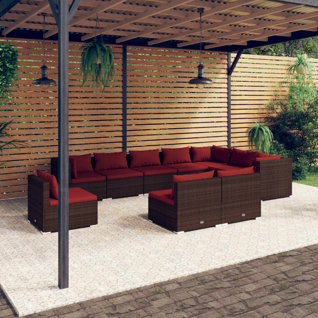 vidaXL 8-delige Loungeset met kussens poly rattan zwart