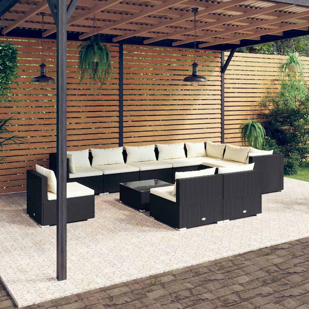 vidaXL 8-delige Loungeset met kussens poly rattan zwart