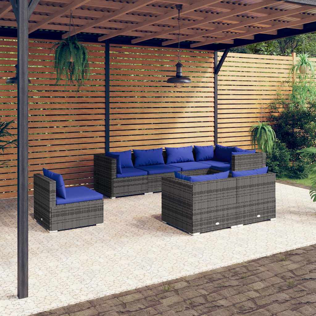 vidaXL 8-delige Loungeset met kussens poly rattan zwart