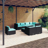 vidaXL 8-delige Loungeset met kussens poly rattan zwart