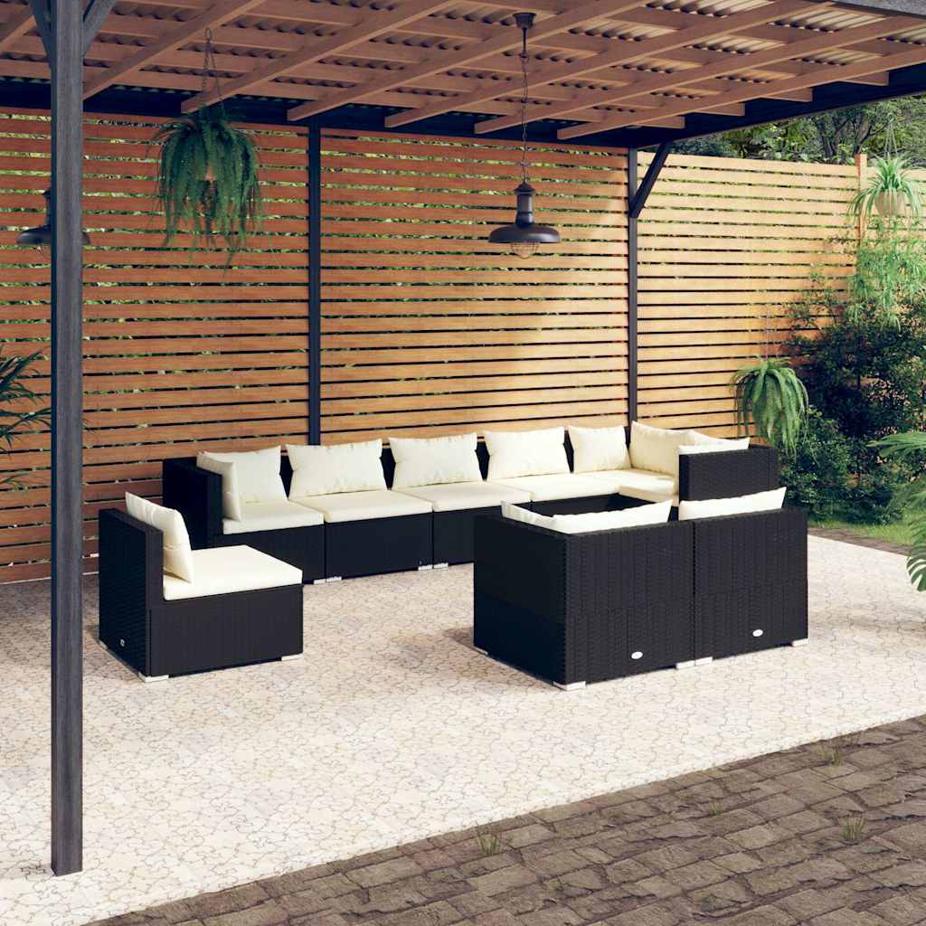 vidaXL 8-delige Loungeset met kussens poly rattan zwart