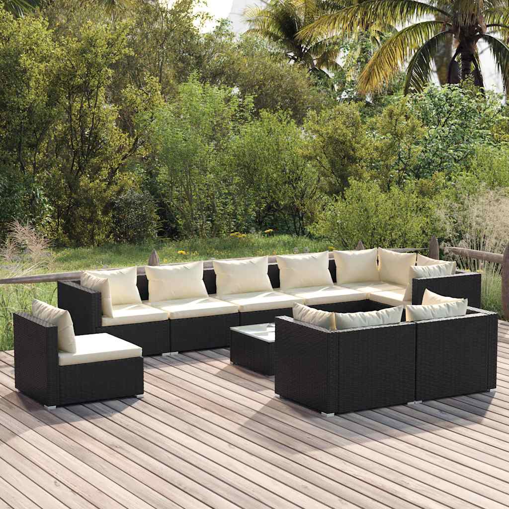 vidaXL 8-delige Loungeset met kussens poly rattan zwart