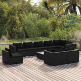 vidaXL 8-delige Loungeset met kussens poly rattan zwart