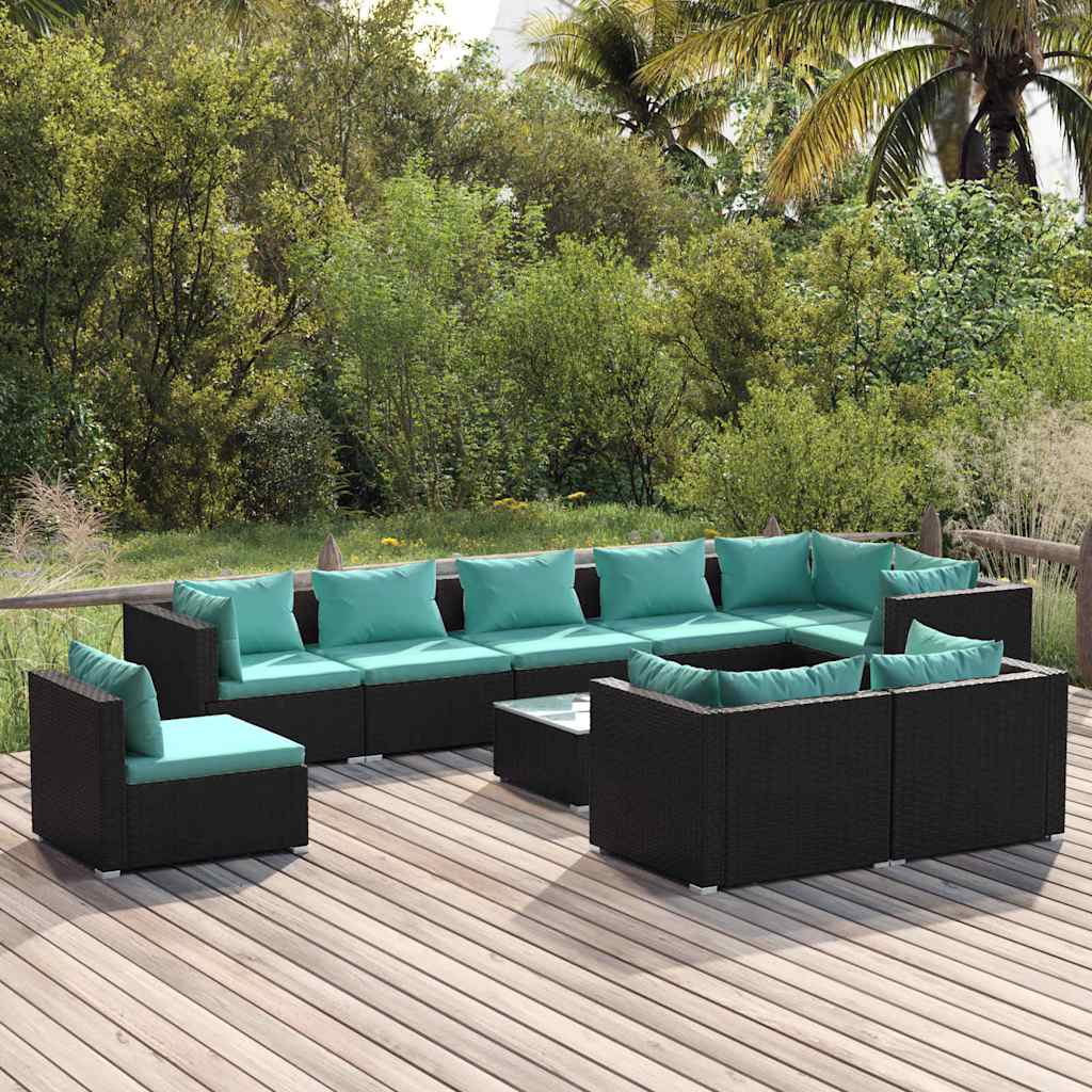 vidaXL 8-delige Loungeset met kussens poly rattan zwart
