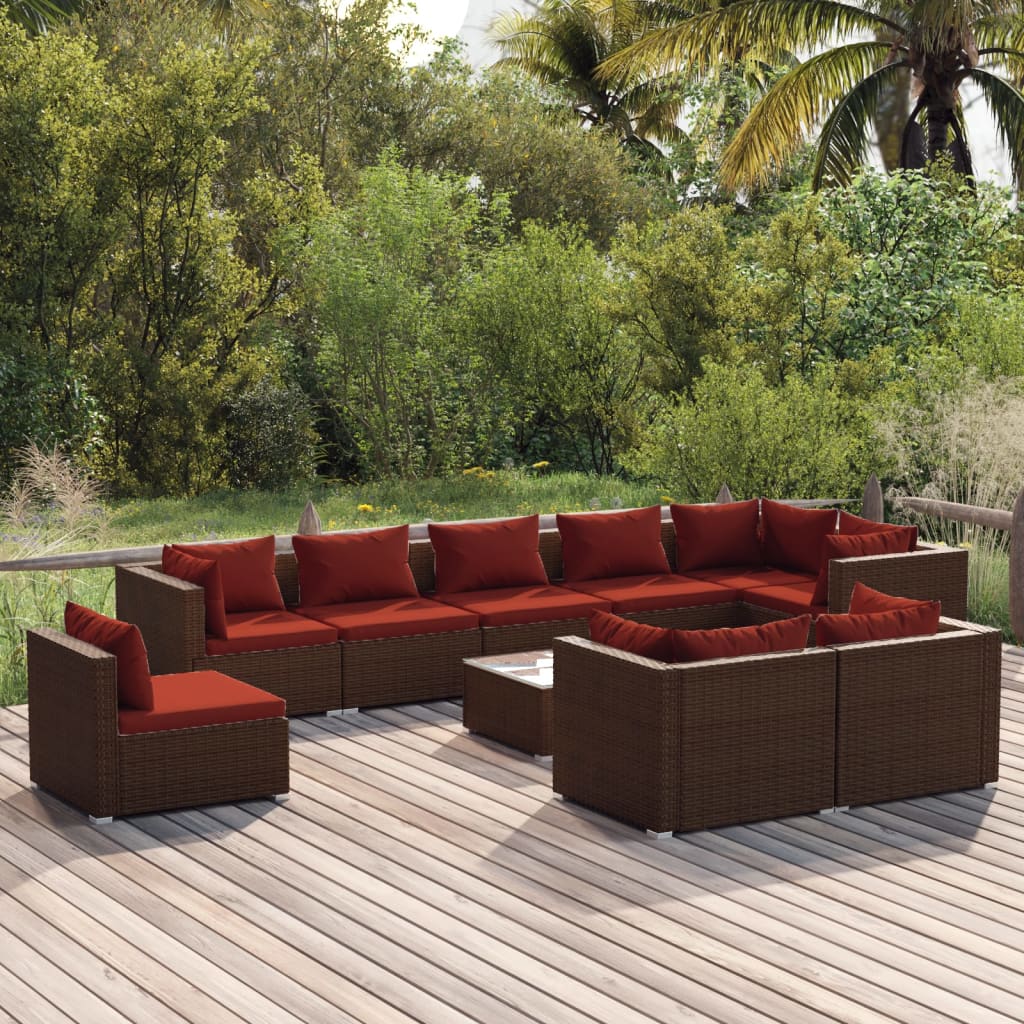 vidaXL 8-delige Loungeset met kussens poly rattan zwart