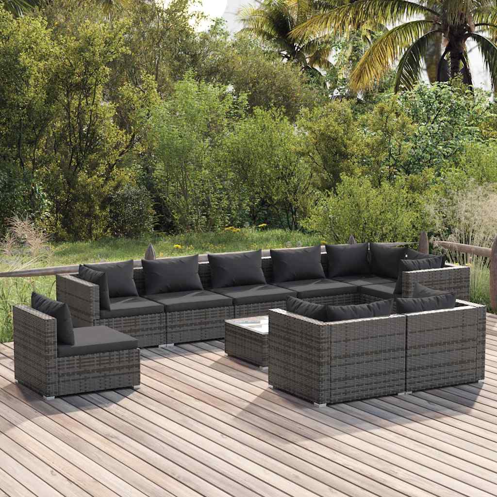 vidaXL 8-delige Loungeset met kussens poly rattan zwart