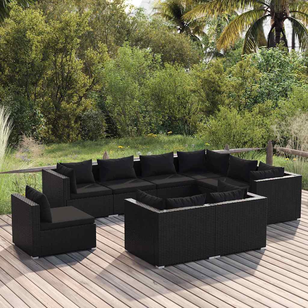 vidaXL 8-delige Loungeset met kussens poly rattan zwart