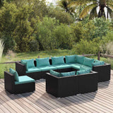 vidaXL 8-delige Loungeset met kussens poly rattan zwart
