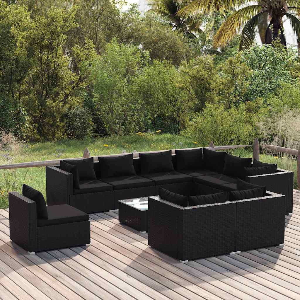 vidaXL 8-delige Loungeset met kussens poly rattan zwart