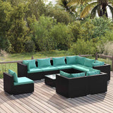 vidaXL 8-delige Loungeset met kussens poly rattan zwart