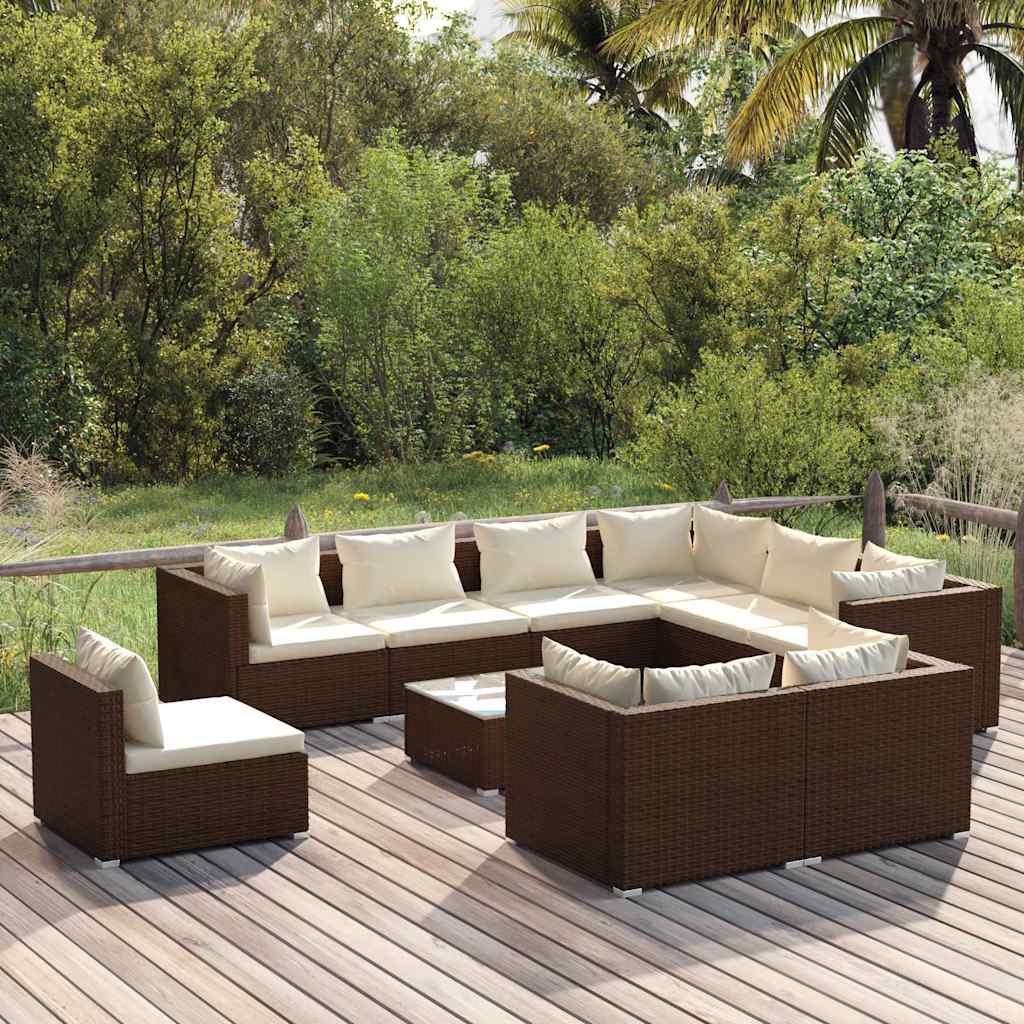vidaXL 8-delige Loungeset met kussens poly rattan zwart