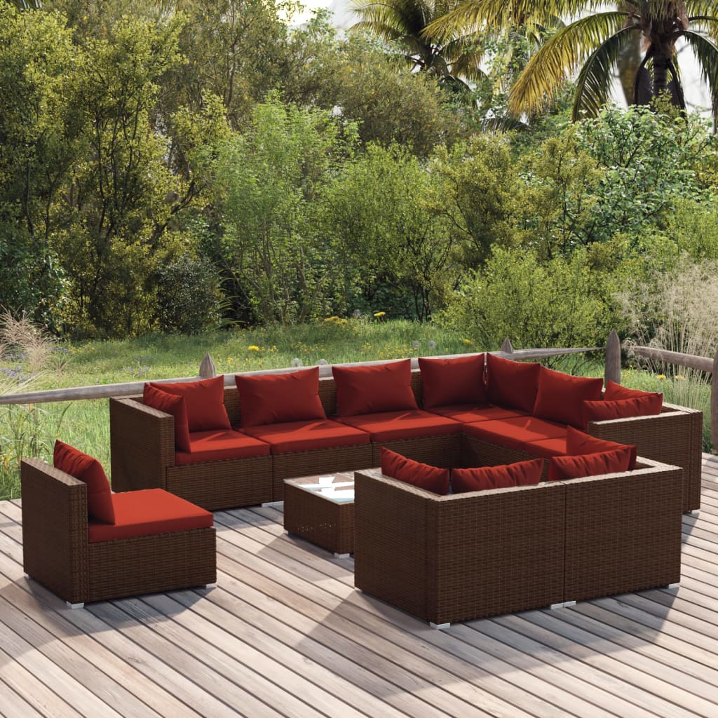 vidaXL 8-delige Loungeset met kussens poly rattan zwart