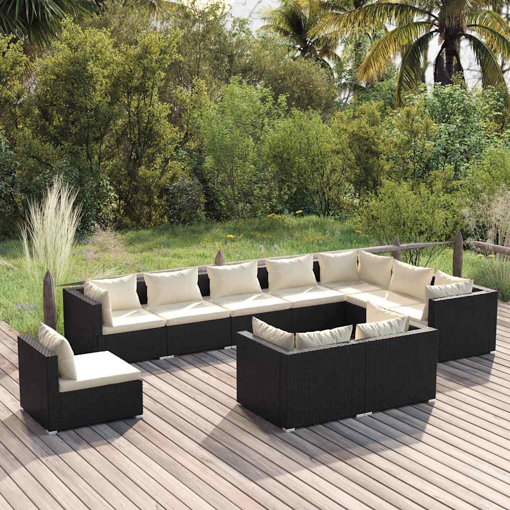vidaXL 8-delige Loungeset met kussens poly rattan zwart
