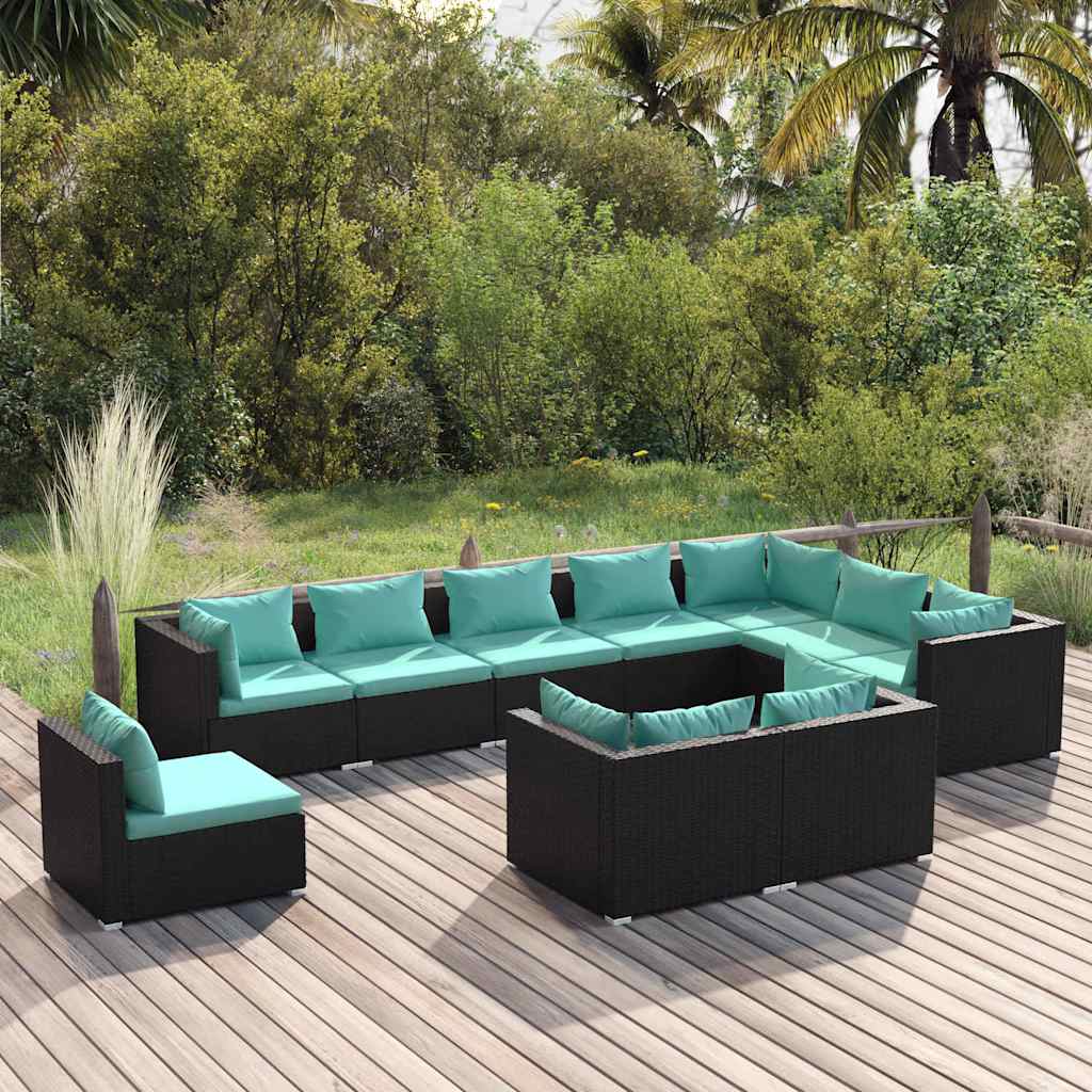 vidaXL 8-delige Loungeset met kussens poly rattan zwart