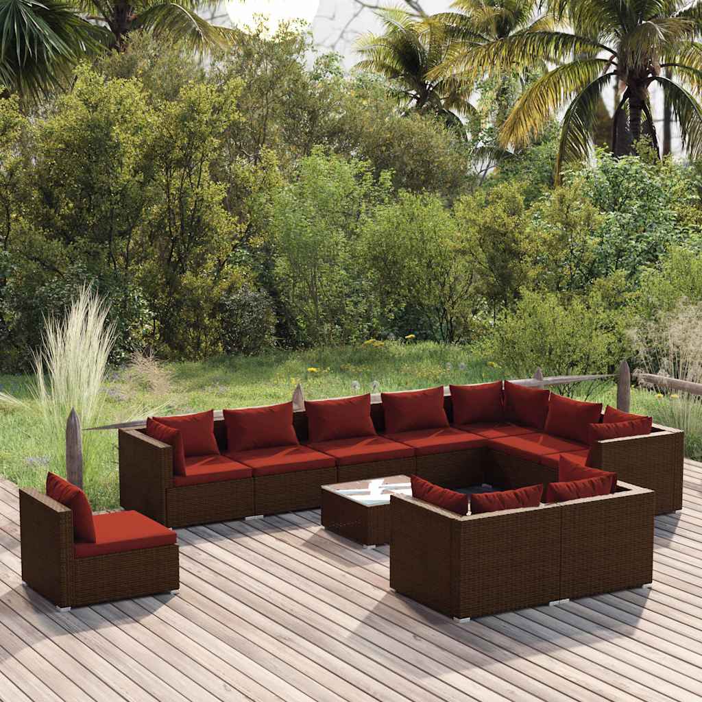 vidaXL 8-delige Loungeset met kussens poly rattan zwart