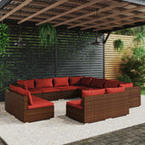 vidaXL 11-delige Loungeset met kussens poly rattan zwart