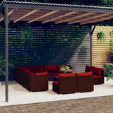 vidaXL 11-delige Loungeset met kussens poly rattan zwart