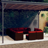 vidaXL 11-delige Loungeset met kussens poly rattan zwart