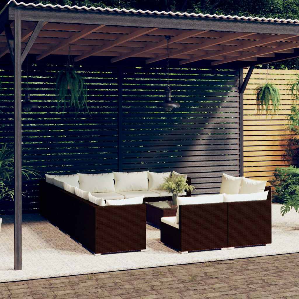 vidaXL 11-delige Loungeset met kussens poly rattan zwart