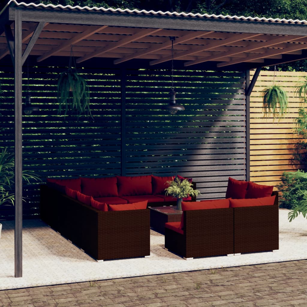 vidaXL 11-delige Loungeset met kussens poly rattan zwart