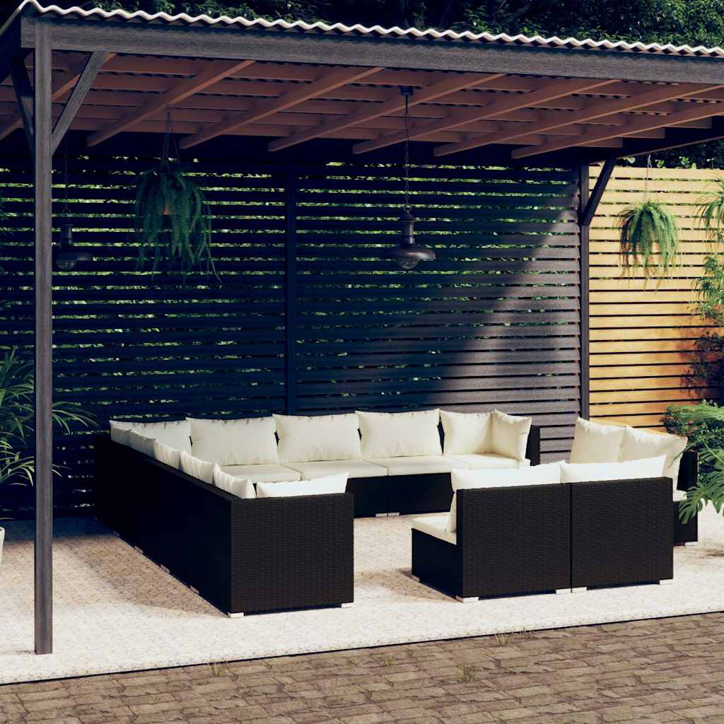 vidaXL 11-delige Loungeset met kussens poly rattan zwart