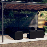 vidaXL 11-delige Loungeset met kussens poly rattan zwart