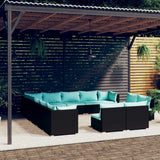 vidaXL 11-delige Loungeset met kussens poly rattan zwart