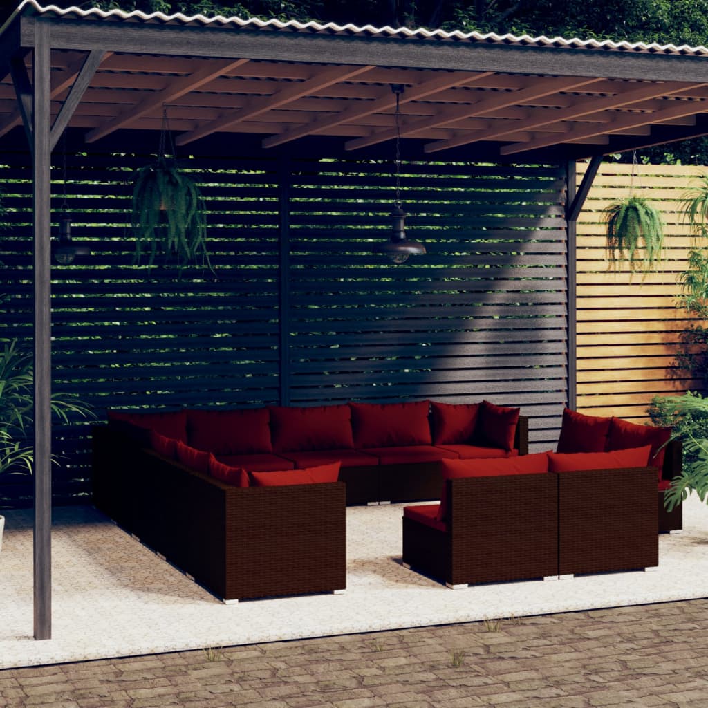 vidaXL 11-delige Loungeset met kussens poly rattan zwart