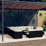 vidaXL 11-delige Loungeset met kussens poly rattan zwart