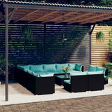 vidaXL 11-delige Loungeset met kussens poly rattan zwart