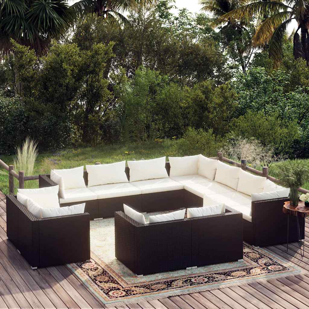vidaXL 11-delige Loungeset met kussens poly rattan zwart