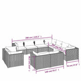vidaXL 11-delige Loungeset met kussens poly rattan zwart