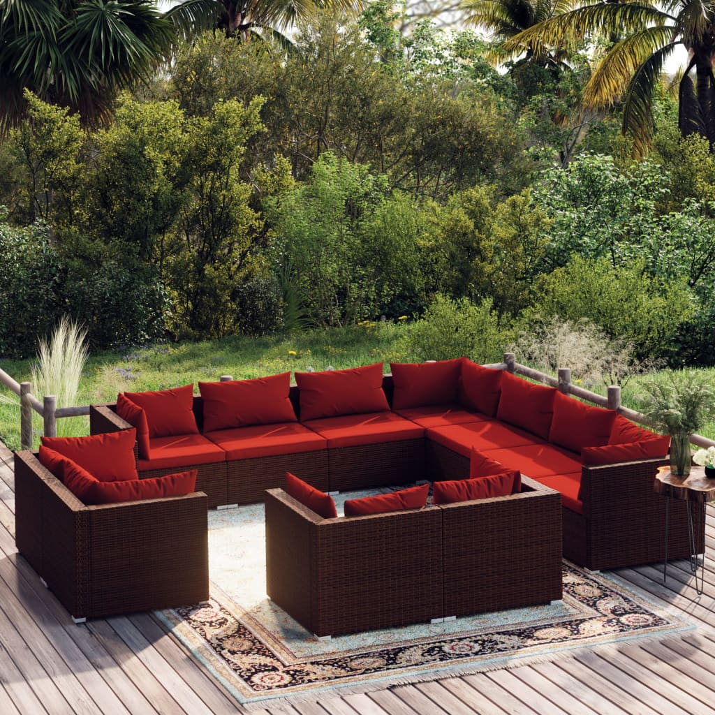 vidaXL 11-delige Loungeset met kussens poly rattan zwart