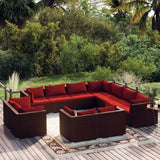 vidaXL 11-delige Loungeset met kussens poly rattan zwart