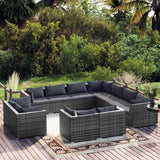 vidaXL 11-delige Loungeset met kussens poly rattan zwart