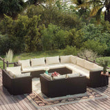 vidaXL 11-delige Loungeset met kussens poly rattan zwart