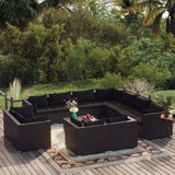 vidaXL 11-delige Loungeset met kussens poly rattan zwart