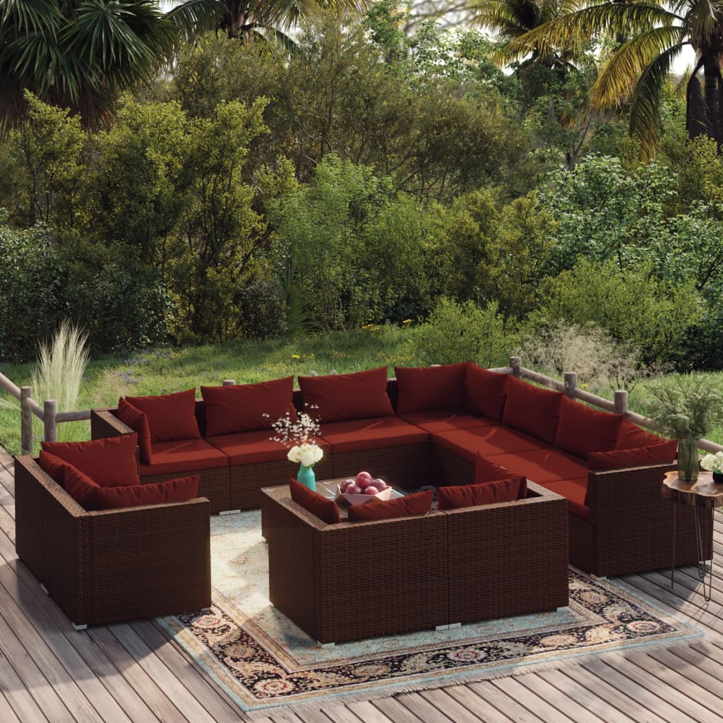 vidaXL 11-delige Loungeset met kussens poly rattan zwart