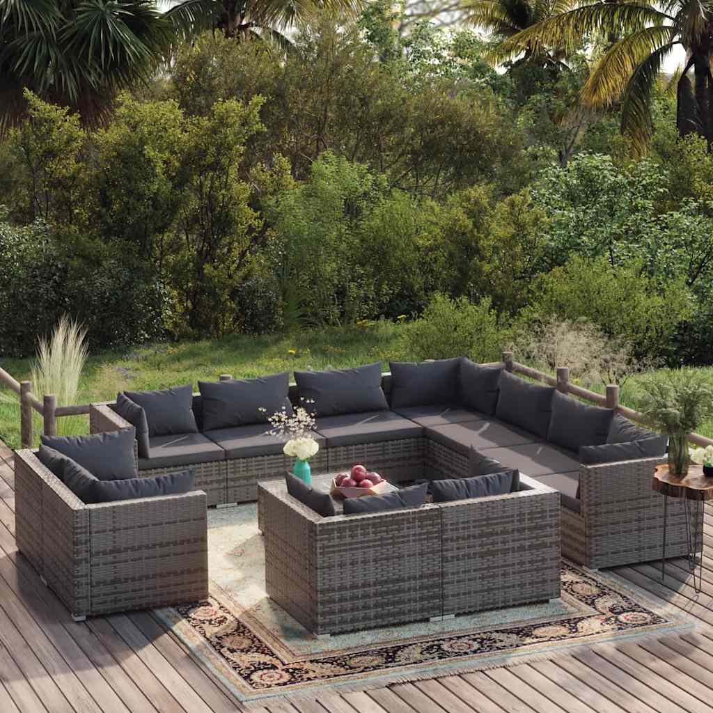 vidaXL 11-delige Loungeset met kussens poly rattan zwart