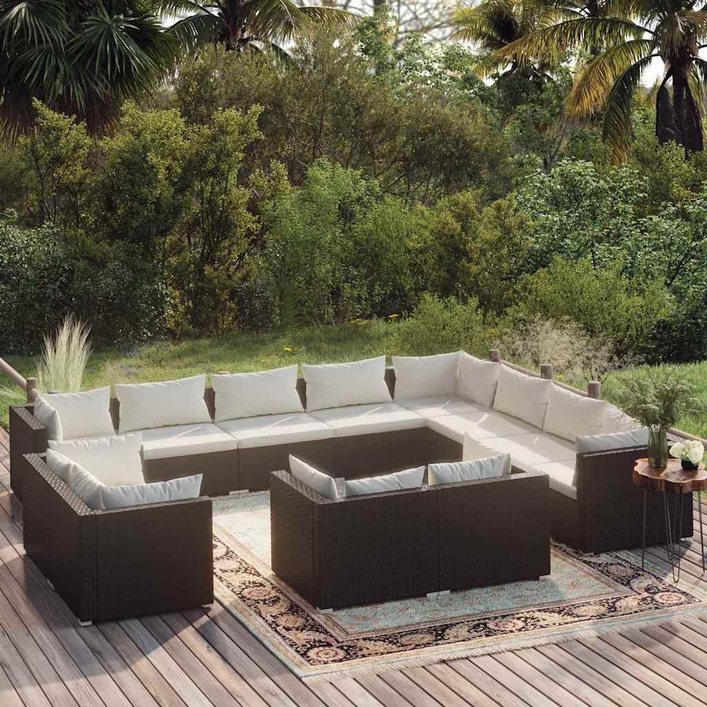 vidaXL 11-delige Loungeset met kussens poly rattan zwart