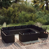 vidaXL 11-delige Loungeset met kussens poly rattan zwart