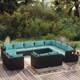 vidaXL 11-delige Loungeset met kussens poly rattan zwart