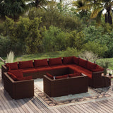vidaXL 11-delige Loungeset met kussens poly rattan zwart