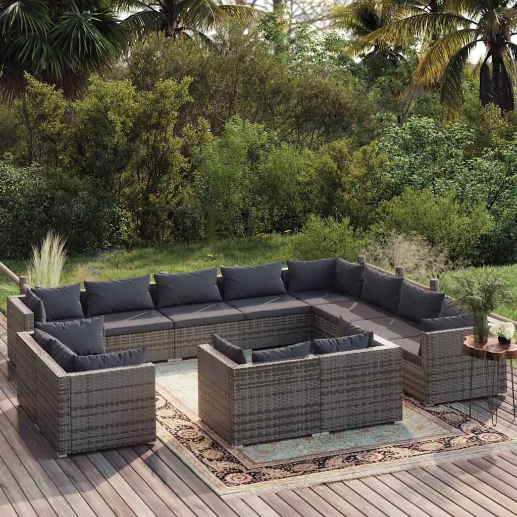 vidaXL 11-delige Loungeset met kussens poly rattan zwart