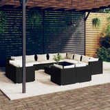 vidaXL 11-delige Loungeset met kussens poly rattan zwart